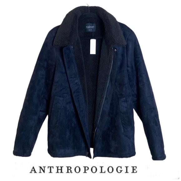 Anthropologie Jackets & Blazers - ANTHROPOLOGIE Velvet by Graham & Spencer Black
Faux Suede Sherpa Coat Sz L NWT